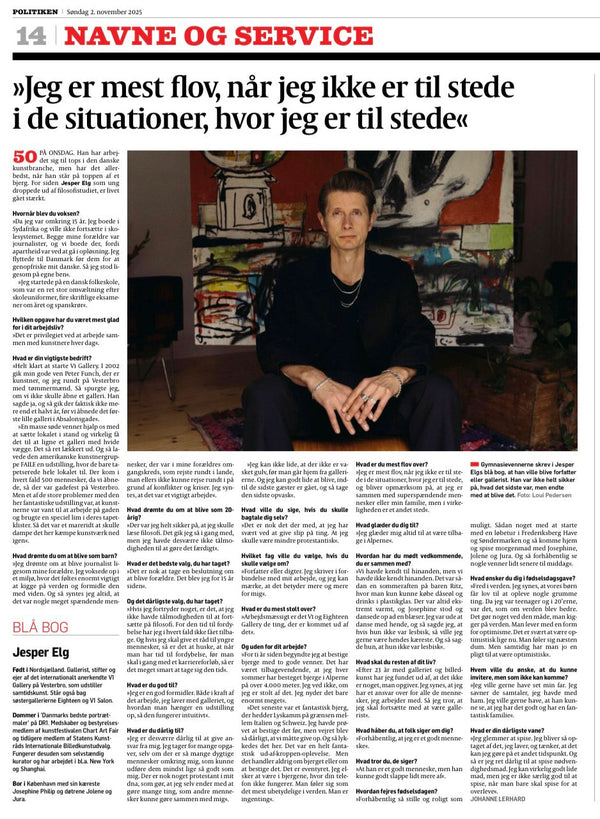 Interview with Jesper Elg in Politiken on the occasion of his 50th birthday